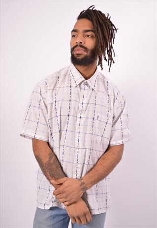 VINTAGE YVES SAINT LAURENT SHIRT SHORT SLEEVE CHECK WHITE