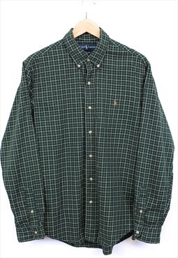 Vintage Ralph Lauren Shirt Green Check With Chest Logo 90s
