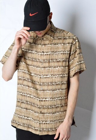 VINTAGE 90S ABSTRACT LINEN SHORT SLEEVE SHIRT