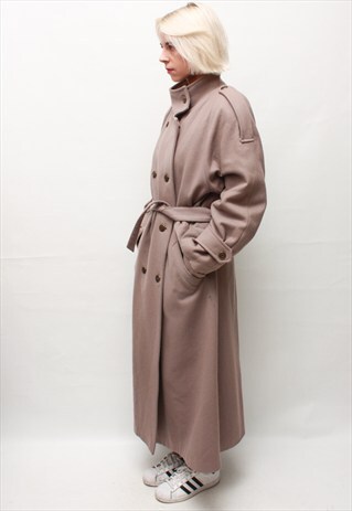 VINTAGE 80' CLASSIC BEIGE COAT WITH BUTTONS AND BELT