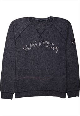 Vintage 90's Nautica Sweatshirt Spellout Crew Neck Grey