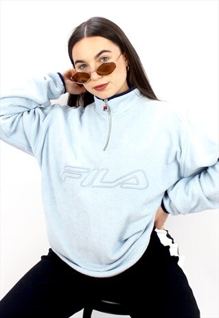 90'S RARE VINTAGE BABY BLUE OVERSIZE 1/4 ZIP FLEECE