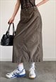 VINTAGE CARGO PARACHUTE MAXI SKIRT IN KHAKI GREEN 