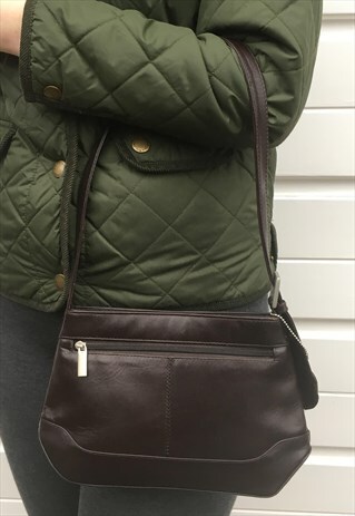 WOMENS VINTAGE 80S 90S BROWN LEATHER HANDBAG BAG PURSE
