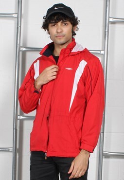 Vintage Umbro Hooded Windbreaker Sports Jacket in Red Small