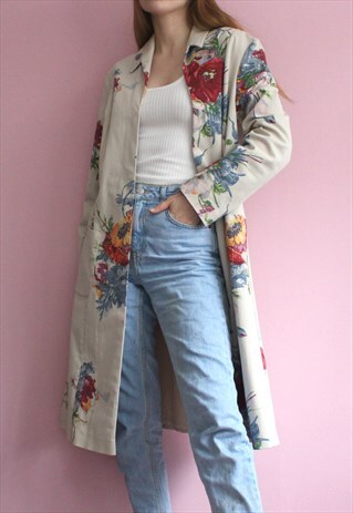 BEIGE FLORAL DUSTER COAT