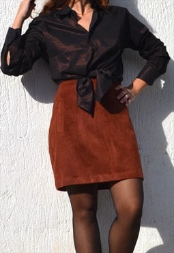 Cinnamon brown winter fuzzy felt mini skirt