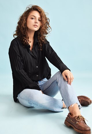 90'S RETRO CORRUGATED GRUNGE OVERSIZED MOMS SHIRT TOP