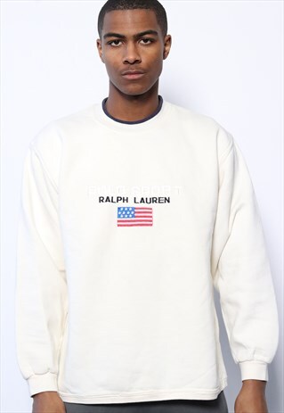 VINTAGE POLO SPORT BIG LOGO SPELLOUT SWEATSHIRT CREAM