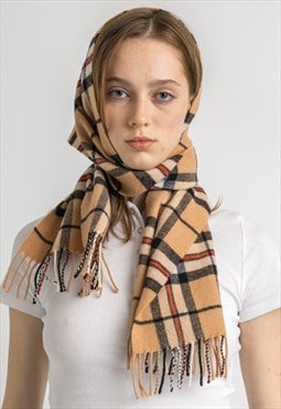 Vintage Beige Checked Scotland Lambswool Scarf 5938