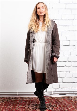 VINTAGE 90S FAUX FUR LINED PENNY LANE COAT