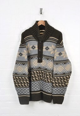 Vintage Pierre Cardin Button Up Patterned Knitwear Jumper