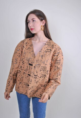 AZTEC PRINT VINTAGE FUNNY BLAZER, SIZE L