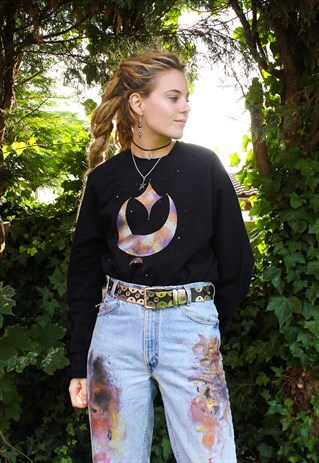 HANDPAINTED METALLIC CRESCENT MOON SWEATSHIRT