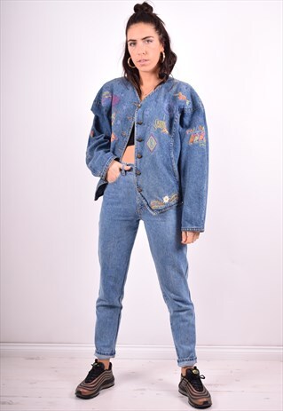 WOMENS VINTAGE DENIM JACKET LARGE BLUE 90'S