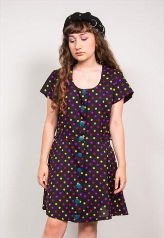 VINTAGE 90'S MULTICOLOUR POLKA DOT PATTERN DRESS