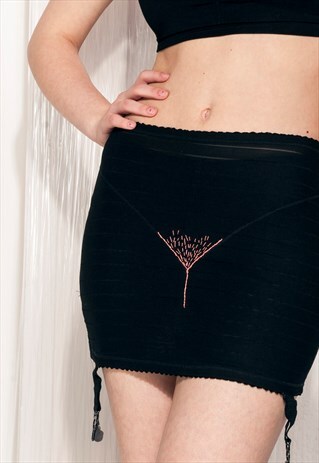 VINTAGE GARTER SUSPENDERS 70S REWORKED FEMINIST EMBORIDERY
