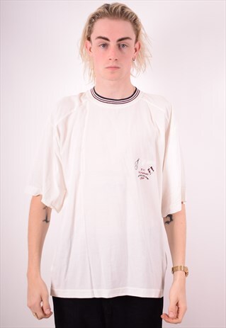 MENS VINTAGE T-SHIRT TOP LARGE WHITE 90S