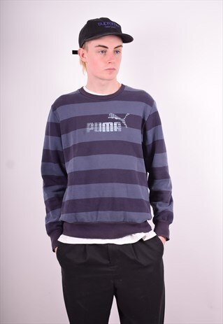 PUMA MENS VINTAGE SWEATSHIRT JUMPER MEDIUM BLUE 90'S