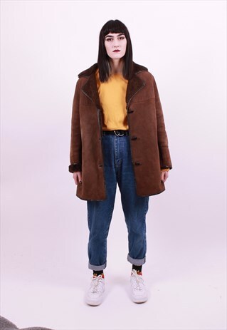 VINTAGE 60'S CHOCOLATE BROWN SHEEPSKIN COAT LARGE UNISEX