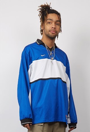 VINTAGE 90'S NIKE ROYAL BLUE POLO SWEATSHIRT