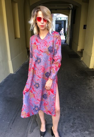 VINTAGE 90' AMAZING FLORAL PURPLE FLY DRESS