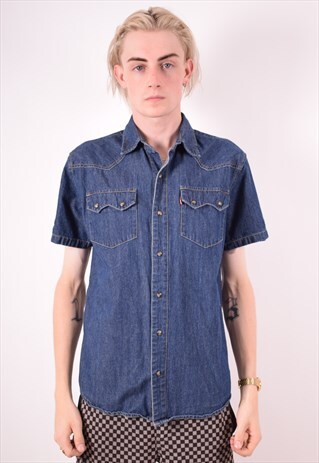 LEVI'S MENS VINTAGE DENIM SHIRT SMALL NAVY BLUE 90S