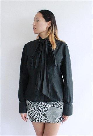 VINTAGE BLACK BLOUSE WITH LARGE BOW