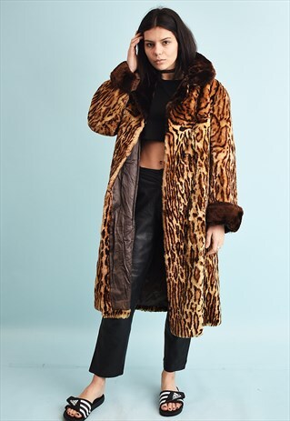 VINTAGE 70'S RETRO OVERSIZED ANIMAL PRINT FAUX FUR COAT