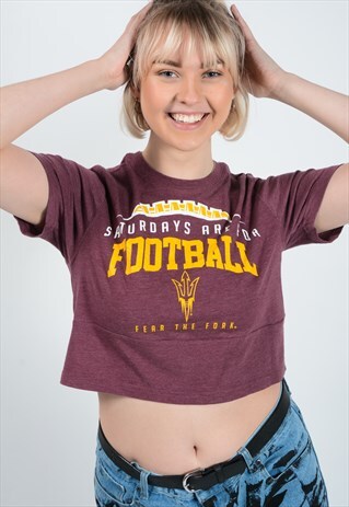 VINTAGE USA CROP TOP MAROON T-SHIRT