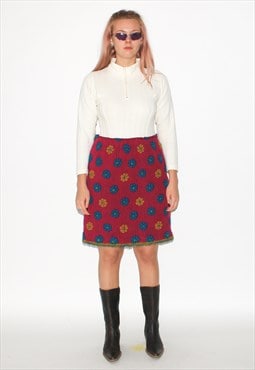 Vintage 90s floral wool midi skirt in pink