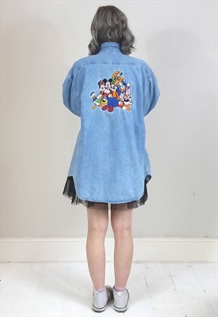 VINTAGE 90'S DENIM SHIRT W/ MICKEY MOUSE GANG EMBROIDERY