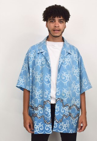 VINTAGE 90S BLUE TATTOO DRAGON PRINT SHIRT