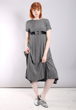 VINTAGE 90S BOW FRONT STRIPE TIE BACK MIDI DRESS
