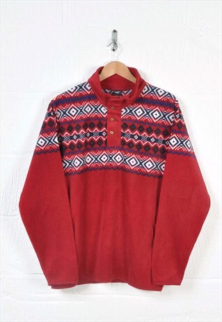 VINTAGE FLEECE 1/4 ZIP RETRO PATTERN RED LARGE