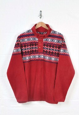 Vintage Fleece 1/4 Zip Retro Pattern Red Large