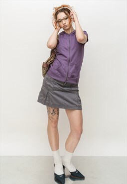 90's Vintage sexy short sleeve zip-up hoodie in iris purple