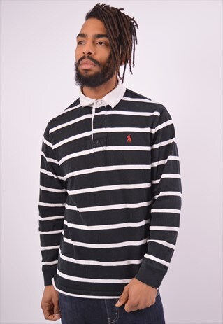 VINTAGE RALPH LAUREN POLO SHIRT LONG SLEEVE STRIPES BLACK