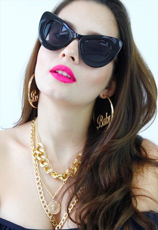 BLACK CAT EYE OVERSIZED SUNGLASSES