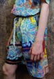 FLUORESCENT FLOWER SHORTS ROSE PRINT CROP BOARD PANTS YELLOW