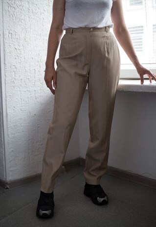 VINTAGE 80'S BROWN HIGH WAISTED MINIMALIST TROUSERS