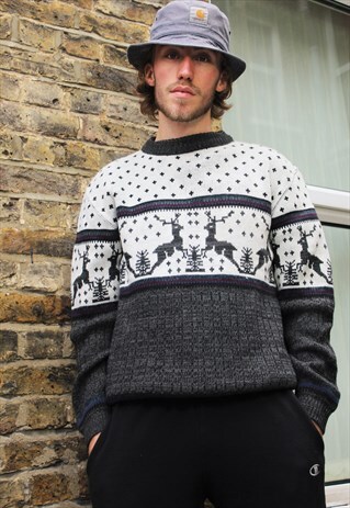VINTAGE / 90'S / GREY CHRISTMAS JUMPER
