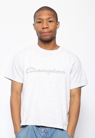 VINTAGE CHAMPION BIG LOGO SPELLOUT T-SHIRT GREY