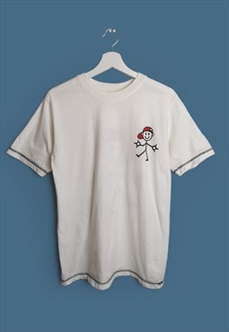 Vintage 90's Cartoon Stickman Doodle T-shirt White Tee 