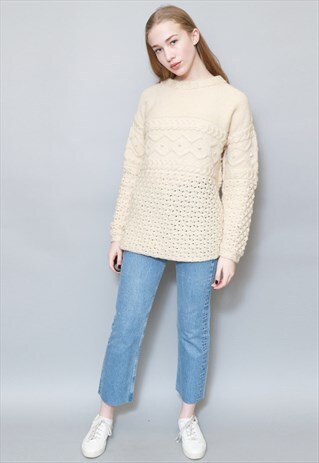 VINTAGE 1990'S CREAM KNITTED WOOL JUMPER