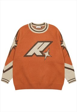 American college sweater knitted varsity jumper in orange