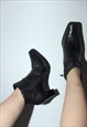 REVIVAL VINTAGE 90S RED LEATHER SNAKESKIN PRINT ANKLE BOOTS
