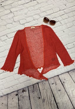 Orange Sheer Net Style Y2K Cardigan