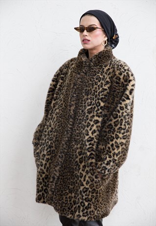 ANIMAL PRINT FAUX FUR GRUNGE 90S OVERSIZED COAT