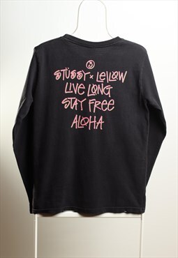Vintage Stussy Crewneck Script Top Long Sleeve T-Shirt Black